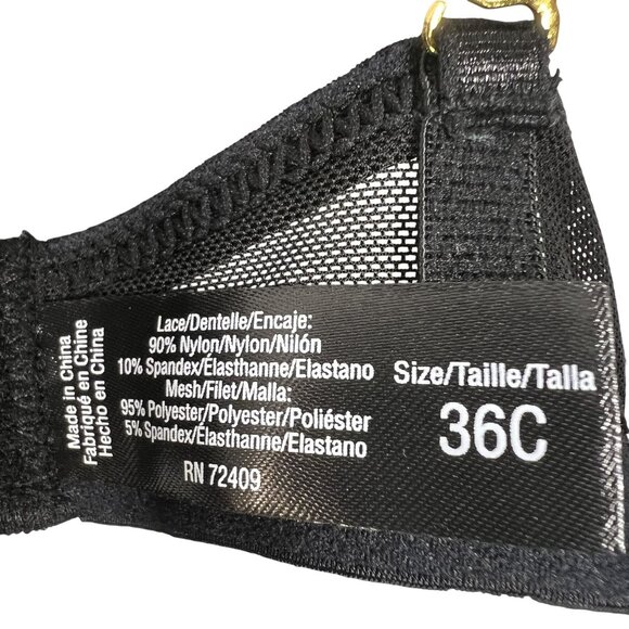 Rene Rofe NWT 36C Black Lace Extreme Push-Up Bra Gold Hardware Coquette Vampy - Picture 12 of 14